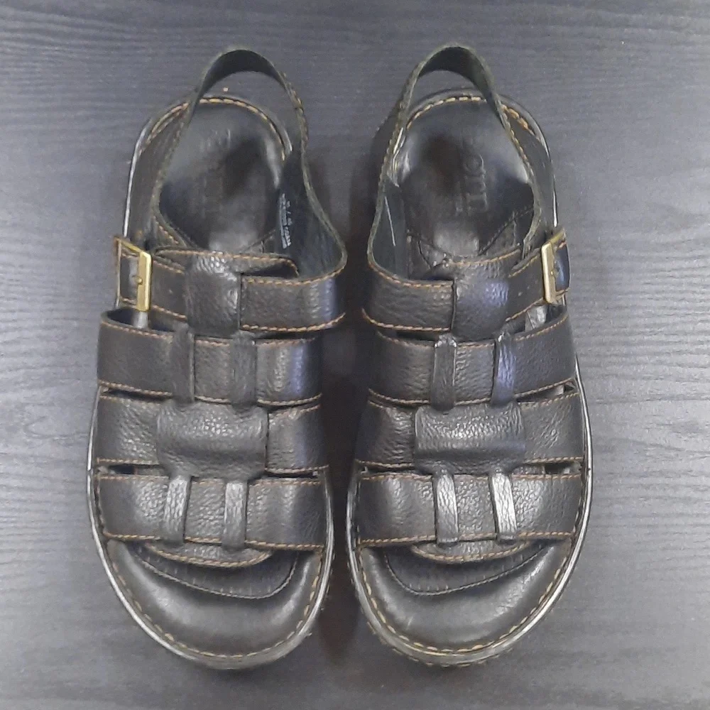 Børn Men’s 11 Handcrafted Footwear Black Leather Caged Sandals Buckle Strap